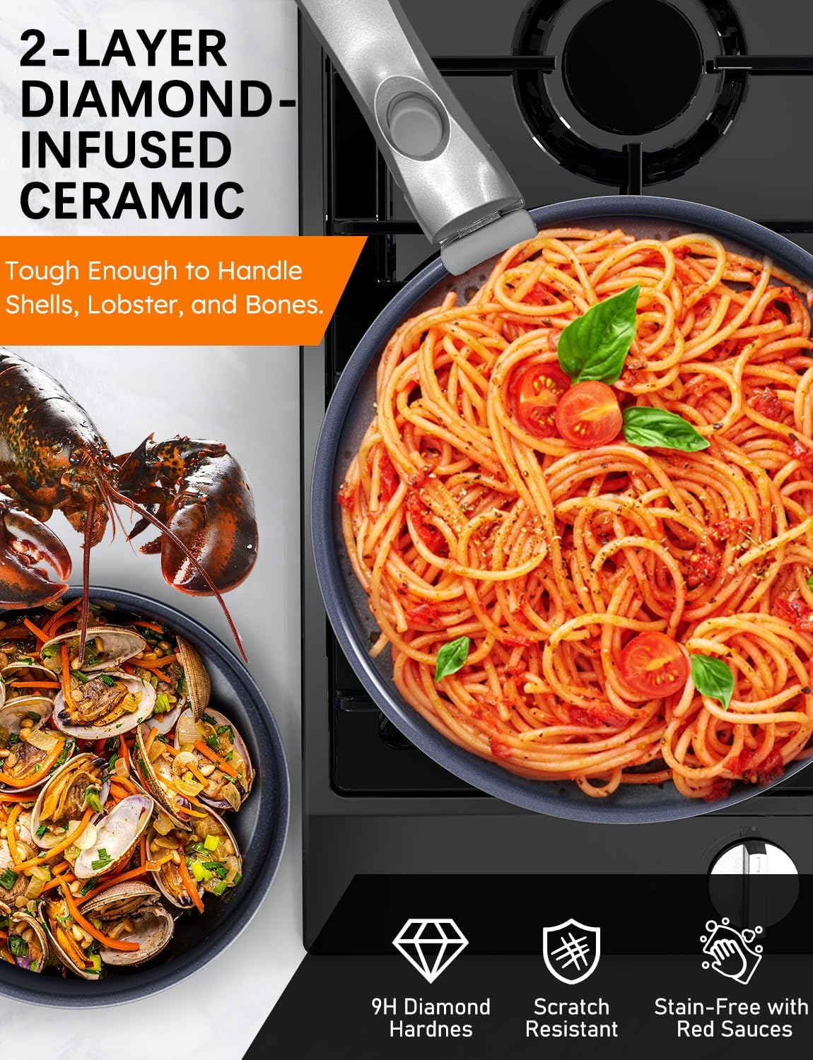 12-Piece Hybrid 3-Ply Stainless Steel/Nonstick Cookware Set: 9H Scratch & Warp Resistant, PFAS-Free - Works on All Cooktops & Dishwasher