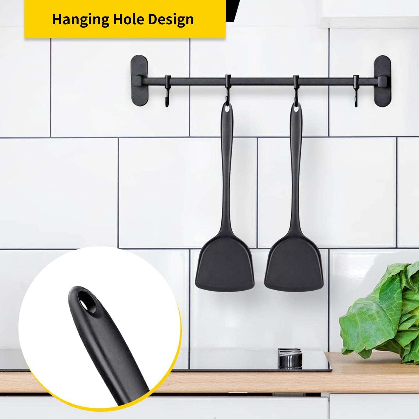 Black Silicone Spatula - High Heat Resistant (600°F), Non-Scratch, Food Grade, Dishwasher Safe Kitchen Turner Scraper for Cooking, Baking, Flipping (1-Pack)