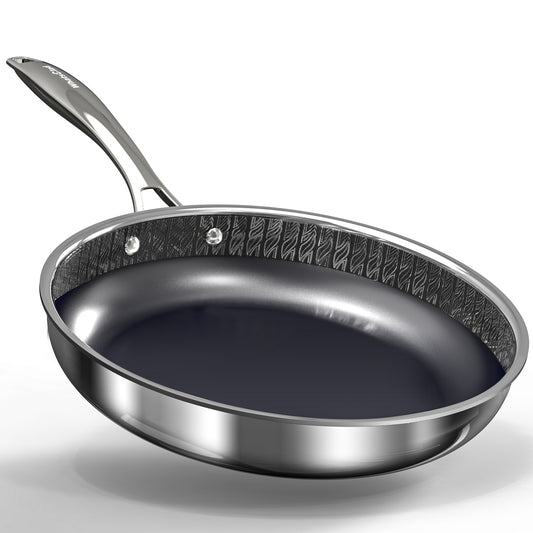 10 Inch Hybrid 3-Ply Stainless Steel Skillet & Nonstick Frying Pan, 2-Layer Ceramic Coated Induction Cookware, PFAS & PTFE Free, 9H Dent/Warp Resistant, Fast & Even Heating, Dishwasher Safe