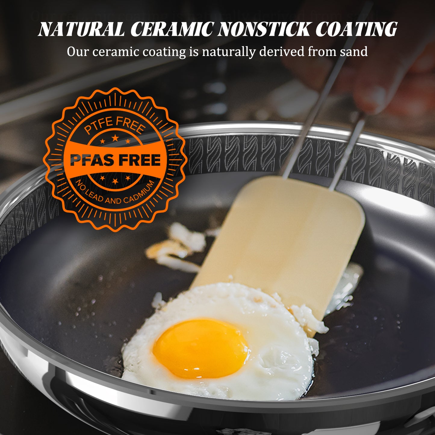 10 Inch Hybrid 3-Ply Stainless Steel Skillet & Nonstick Frying Pan, 2-Layer Ceramic Coated Induction Cookware, PFAS & PTFE Free, 9H Dent/Warp Resistant, Fast & Even Heating, Dishwasher Safe
