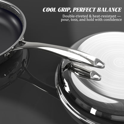 10 Inch Hybrid 3-Ply Stainless Steel Skillet & Nonstick Frying Pan, 2-Layer Ceramic Coated Induction Cookware, PFAS & PTFE Free, 9H Dent/Warp Resistant, Fast & Even Heating, Dishwasher Safe