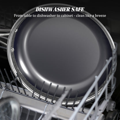 10 Inch Hybrid 3-Ply Stainless Steel Skillet & Nonstick Frying Pan, 2-Layer Ceramic Coated Induction Cookware, PFAS & PTFE Free, 9H Dent/Warp Resistant, Fast & Even Heating, Dishwasher Safe