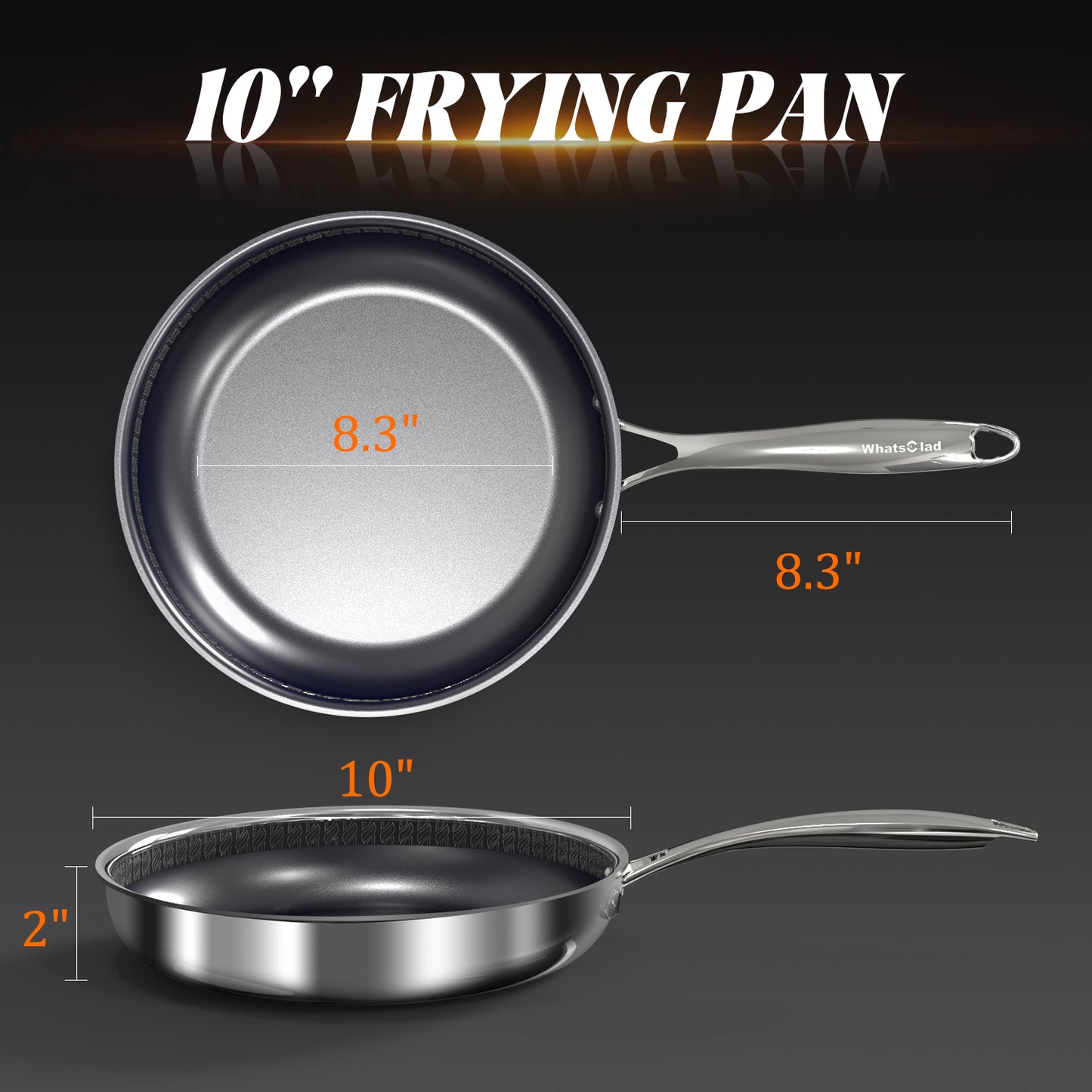 10 Inch Hybrid 3-Ply Stainless Steel Skillet & Nonstick Frying Pan, 2-Layer Ceramic Coated Induction Cookware, PFAS & PTFE Free, 9H Dent/Warp Resistant, Fast & Even Heating, Dishwasher Safe