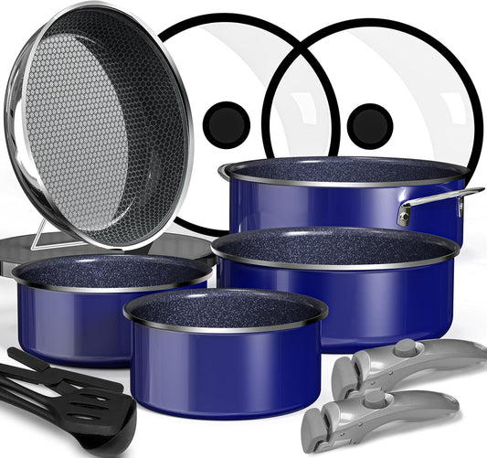 12-Piece Hybrid 3-Ply Stainless Steel/Nonstick Cookware Set:  9H Scratch & Warp Resistant, PFAS-Free - Works on All Cooktops & Dishwasher