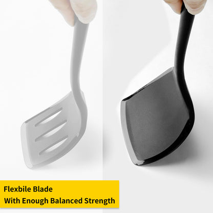Black Silicone Spatula - High Heat Resistant (600°F), Non-Scratch, Food Grade, Dishwasher Safe Kitchen Turner Scraper for Cooking, Baking, Flipping (1-Pack)